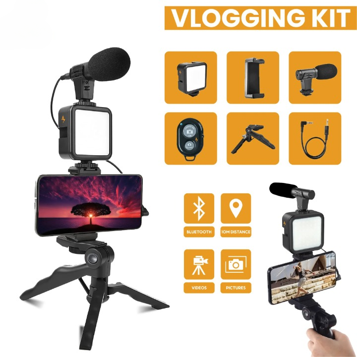 youtube camera kit, Microphone, LED Light, Tripod & Mobile Holder