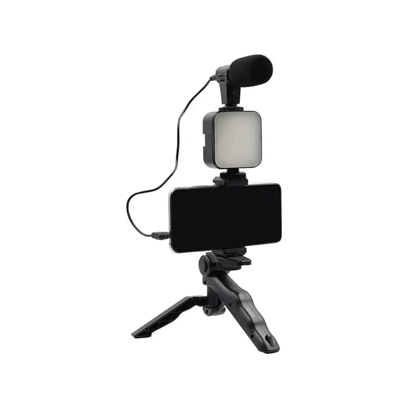 AY-49 All-in-One Vlogging Kit – Microphone, LED Light, Tripod & Mobile Holder