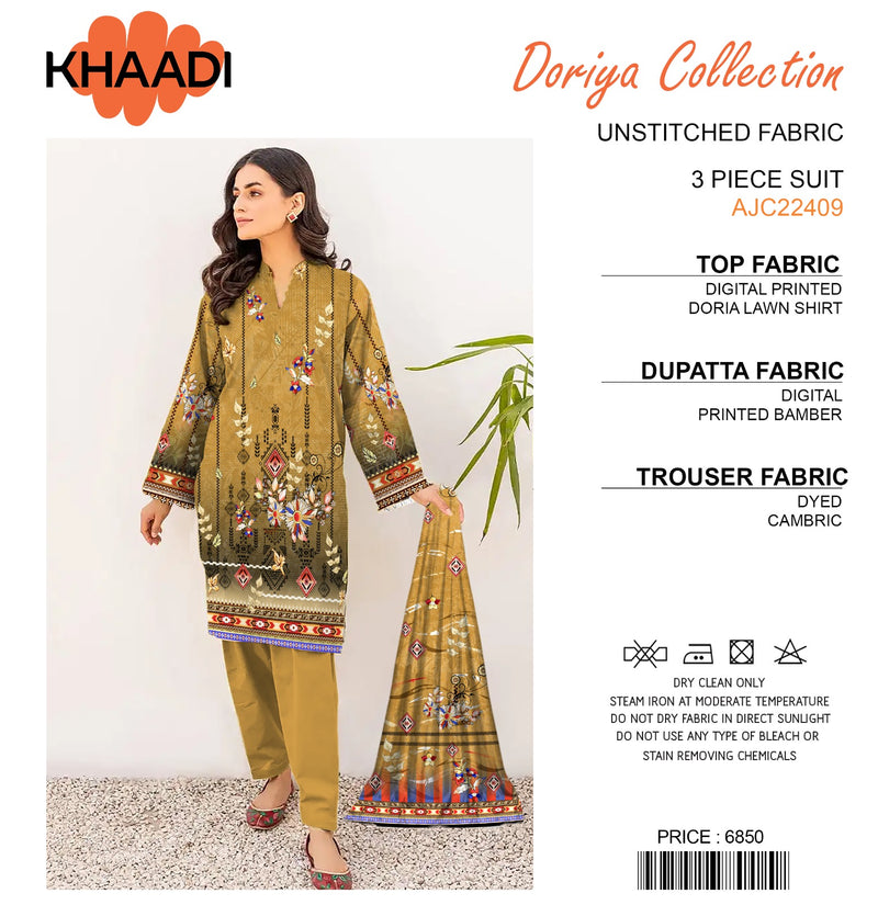 Khaadi Doriya Collection 3 Pcs digital Lawn, Unstitched lawn