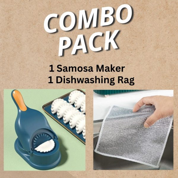 2-in-1 Dumpling & Samosa Maker with Mould and Dishwashing Rug (Random Color)