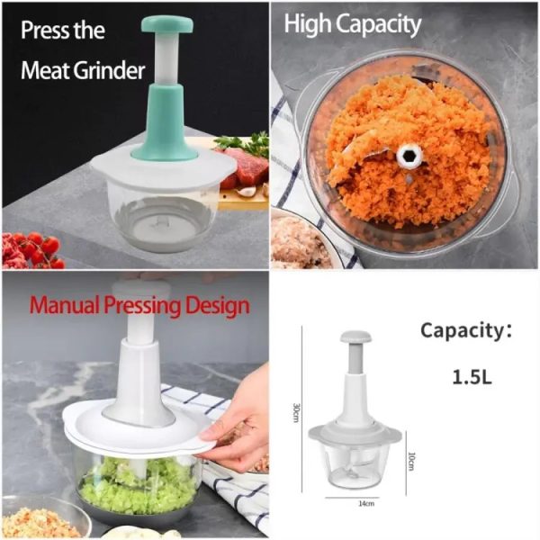 Manual Hand Push Chopper & Mixer – 1.5L Multi-Functional Vegetable and Meat Grinder