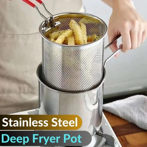 Stainless Steel Deep Frying Pot with Strainer Basket & Handle – Mini Fryer for Fish, Shrimp, & Chicken